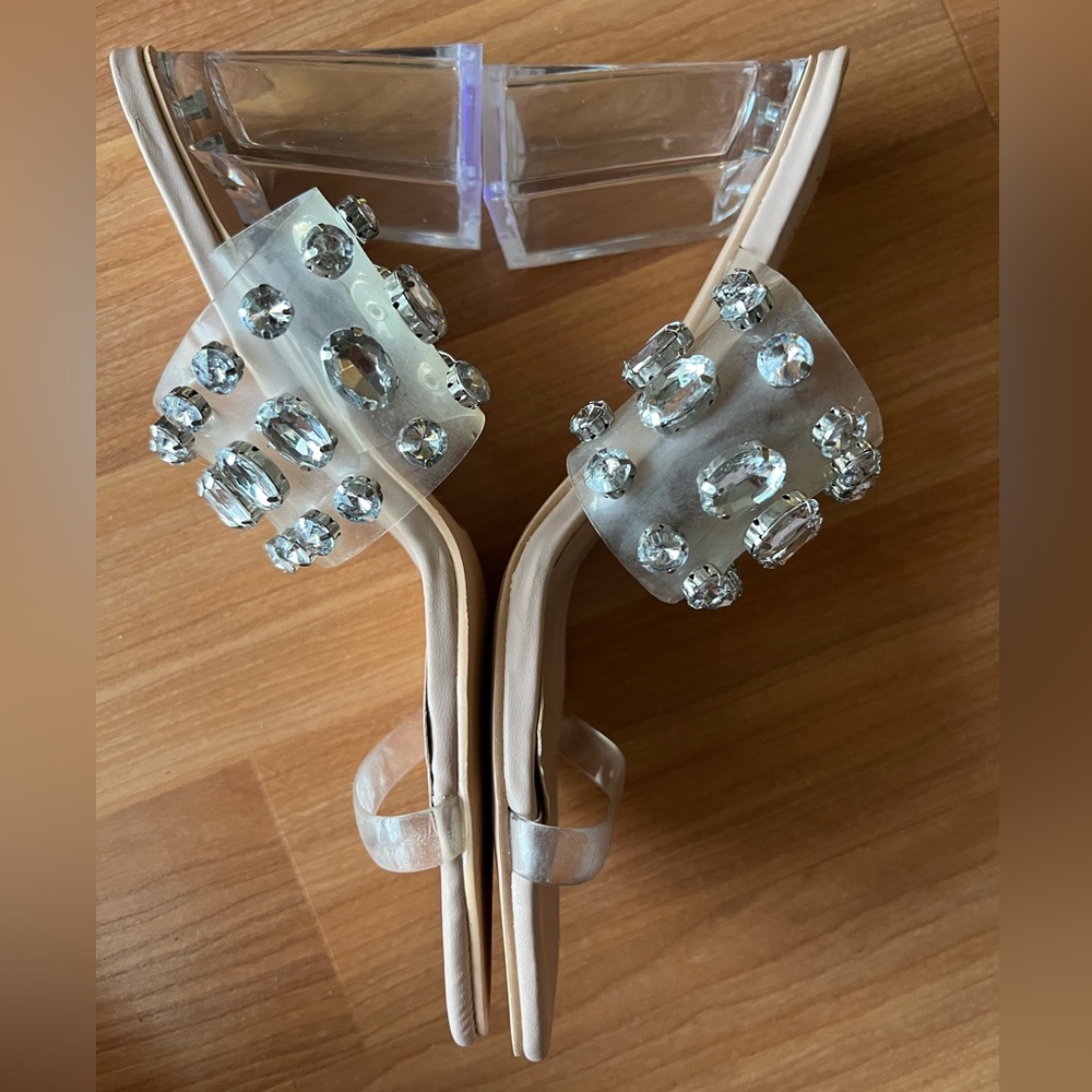 Nanette Lepore Blake Clear Rhinestone Block Heel Sandals Size 11M - Picture 6 of 13